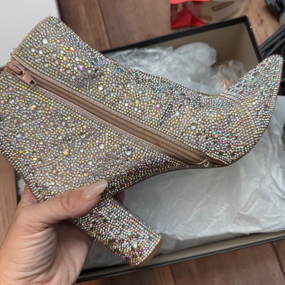 Betsey Johnson Crystal Embellished Ankle Boots